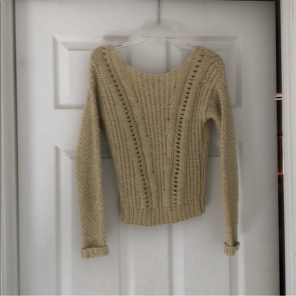 XOXO V-Neck Cable Knit Metallic Cropped Sweater Small - Picture 3 of 8